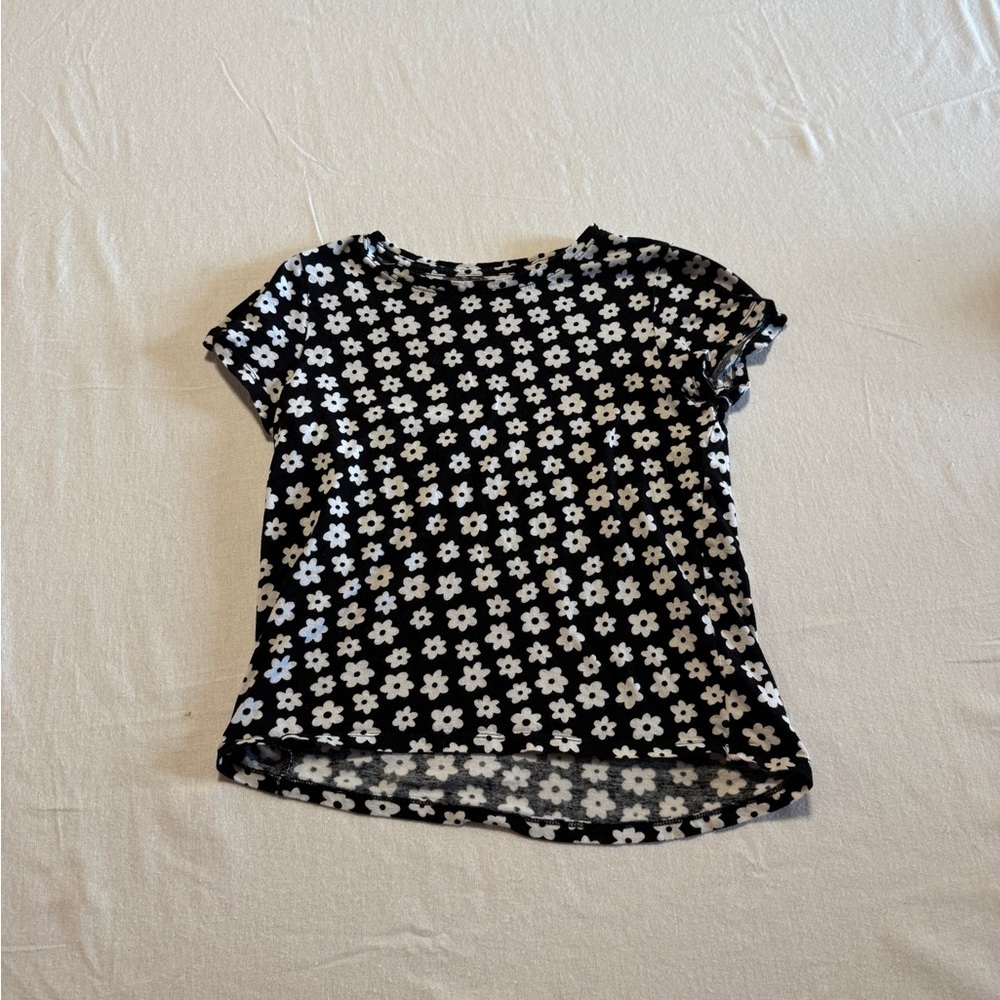 Old Navy Casual Black and White Floral T-Shirt Girls Size‎ XL 14/16